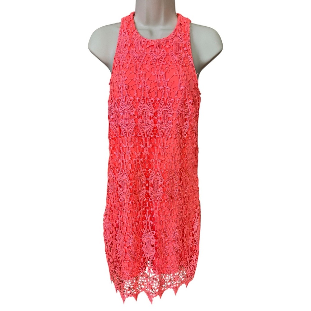 Bebe Neon Lace Sheath Dress Women's Size‎ XS Sleeveless Scalloped Hem Stretch